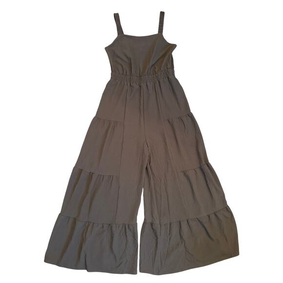 Jumpsuit Brown Flowy Wide-Leg Sleeveless One-Piece Boho Minimalist Style Size L - Picture 2 of 12